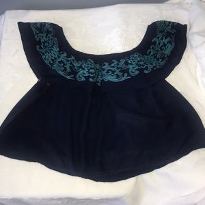 Off the Shoulder Embroidered Crop Top